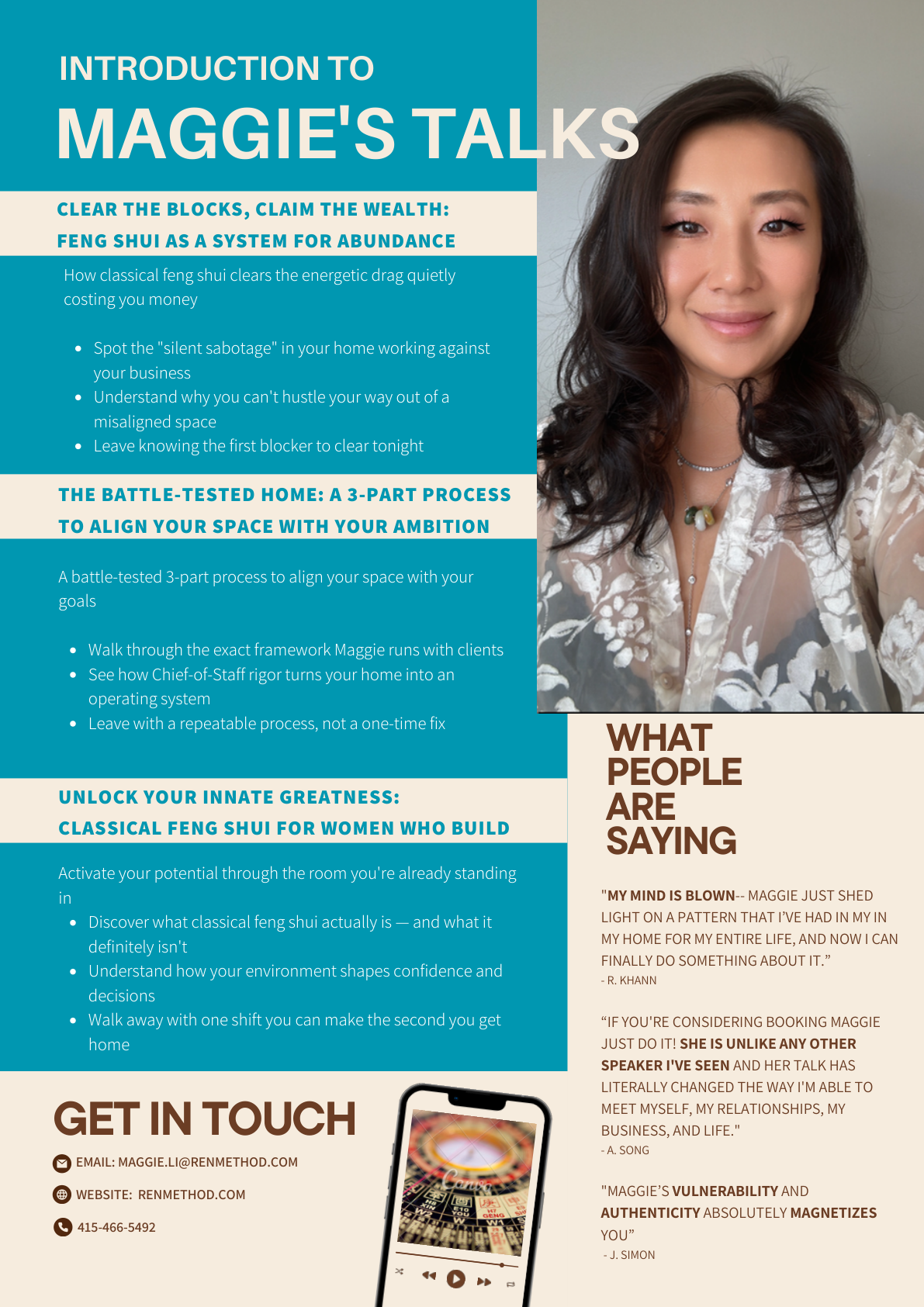 Maggie Li speaker kit — bio and signature topics